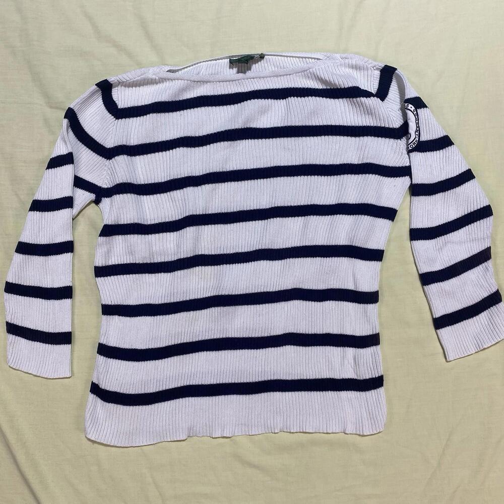 VTG Lauren Ralph Lauren W Large Pullover Knit Mercerized Cotton Sweater Logo